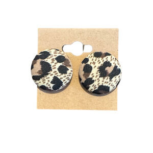 Leopard Print Lightweight Cloth Button Earrings